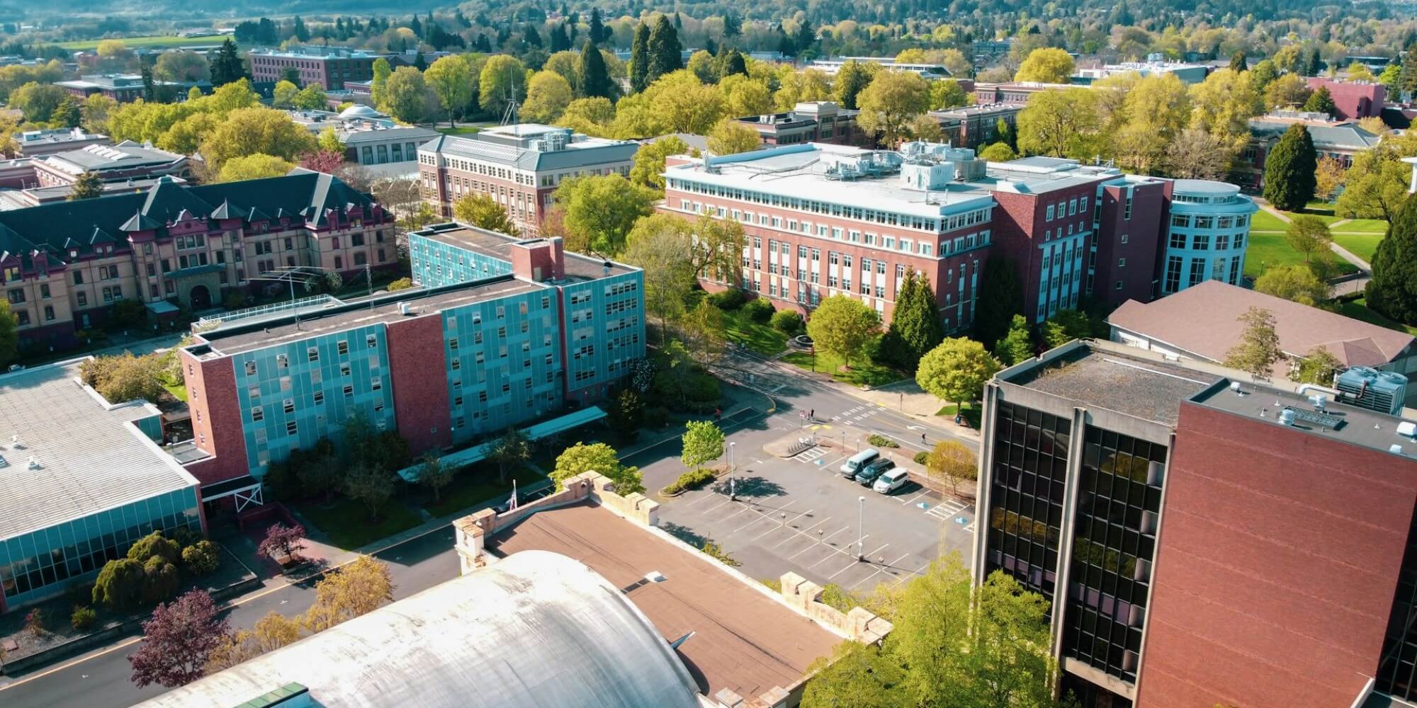 aerial view of a college campus